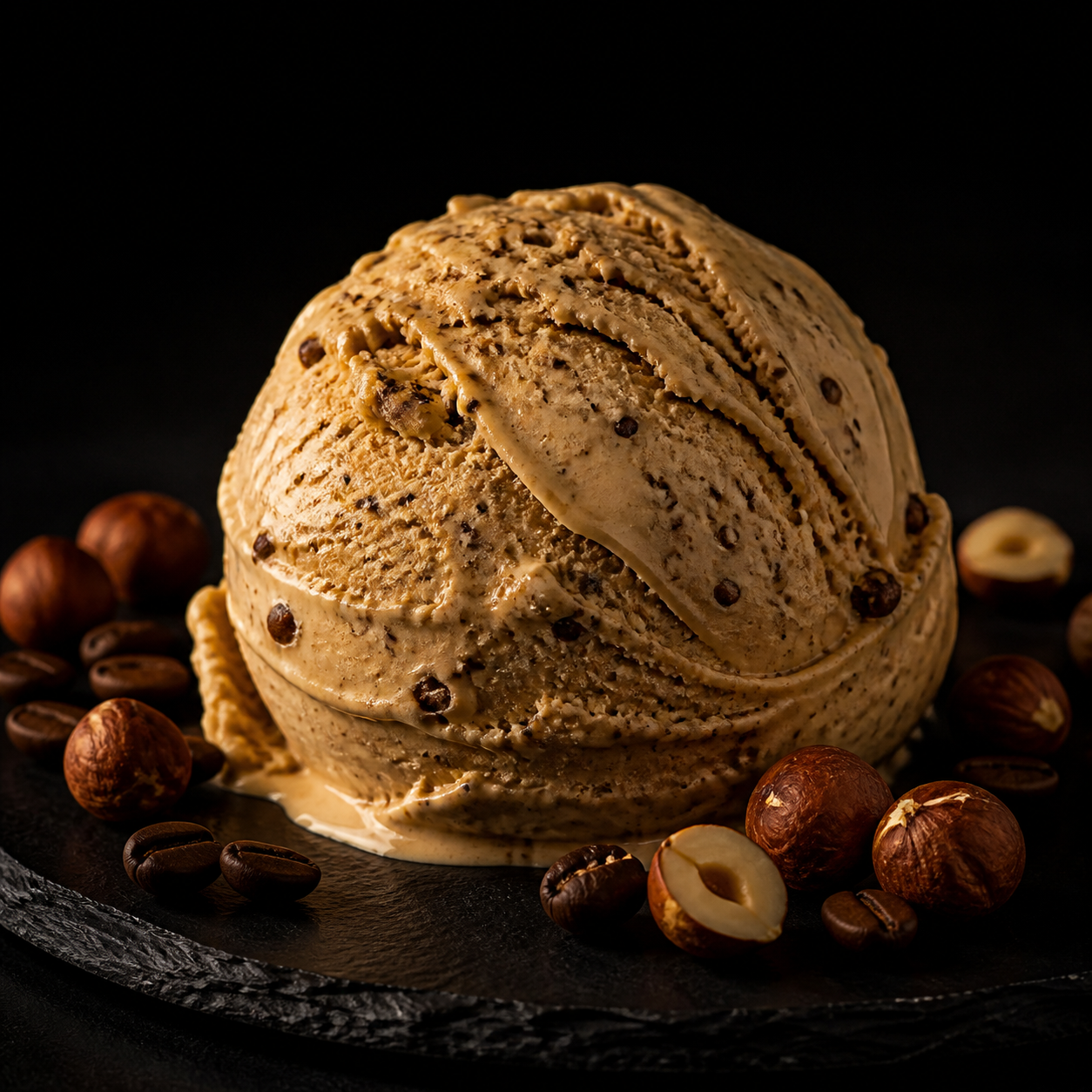 Intensive NUX Eiskugel Hazelnut Coffee mit Haselnüssen und Kaffeebohnen